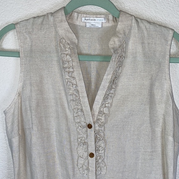 Van Heusen Linen Blend Ruffle Top Size S - Picture 3 of 6